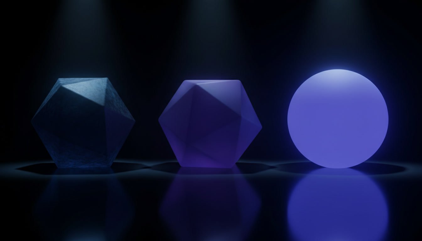 Une meme forme geometrique montree en trois versions de plus en plus epurees